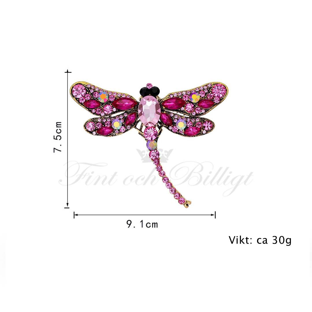 Queen Dragonfly Pink - Broche Dragonfly med krystaller - 2