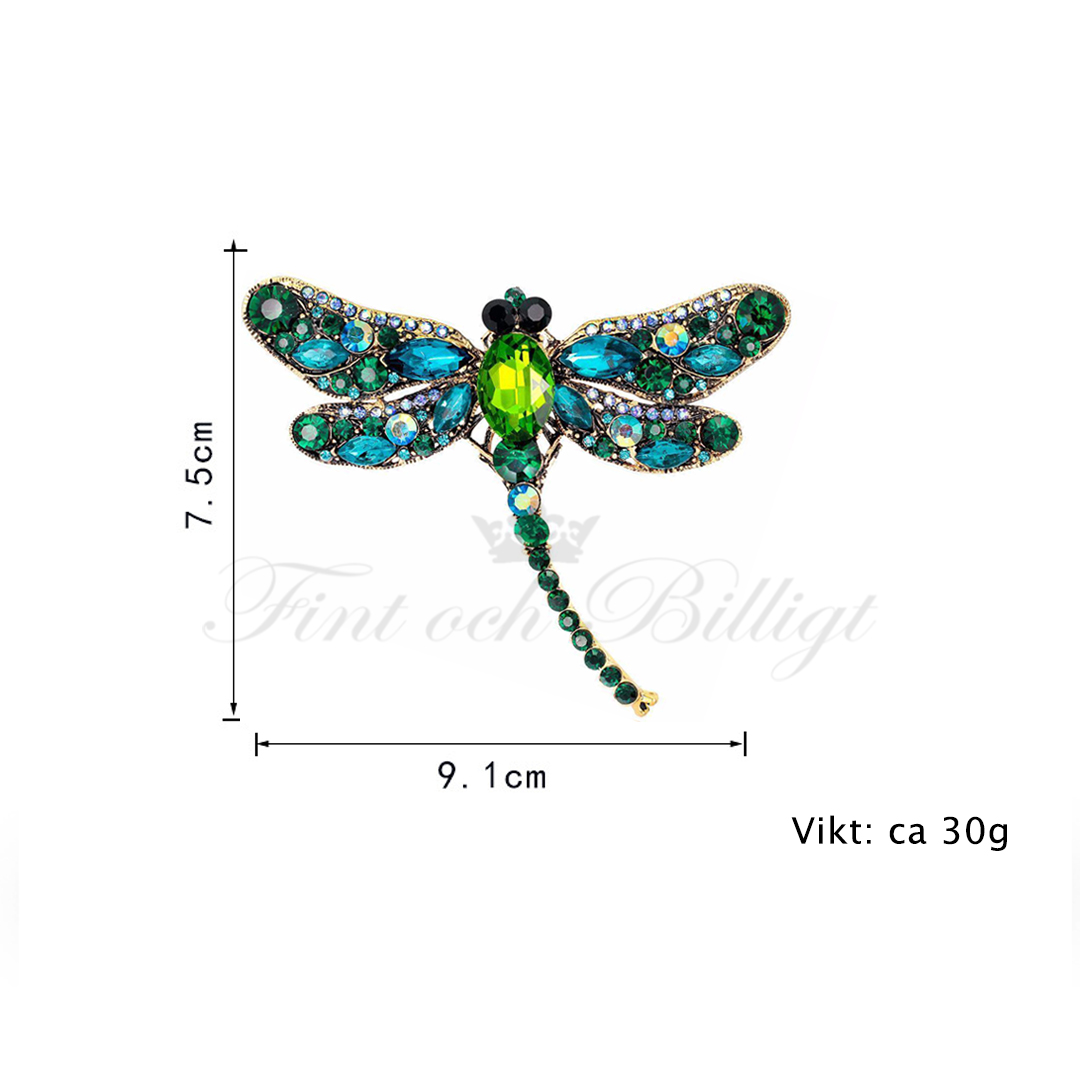 Brooch - Dragonfly with Crystals - Queen Dragonfly Turquoise - 2