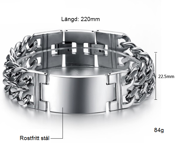 Pansar Tag Dobbelt - ID armbånd 316L rustfrit stål armbånd 84g 22,5mm*220mm - 6