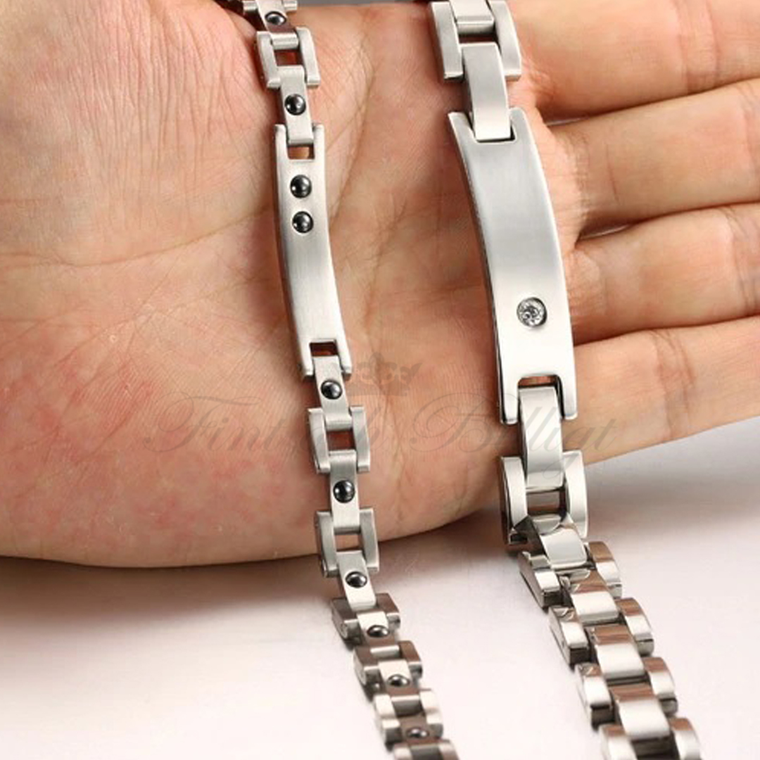 Sparkling Energy Small - 316L Rostfritt Stål Magnetarmband med Cubic Zirconia & Energi Stenar på Insidan 10mm*200mm - 5