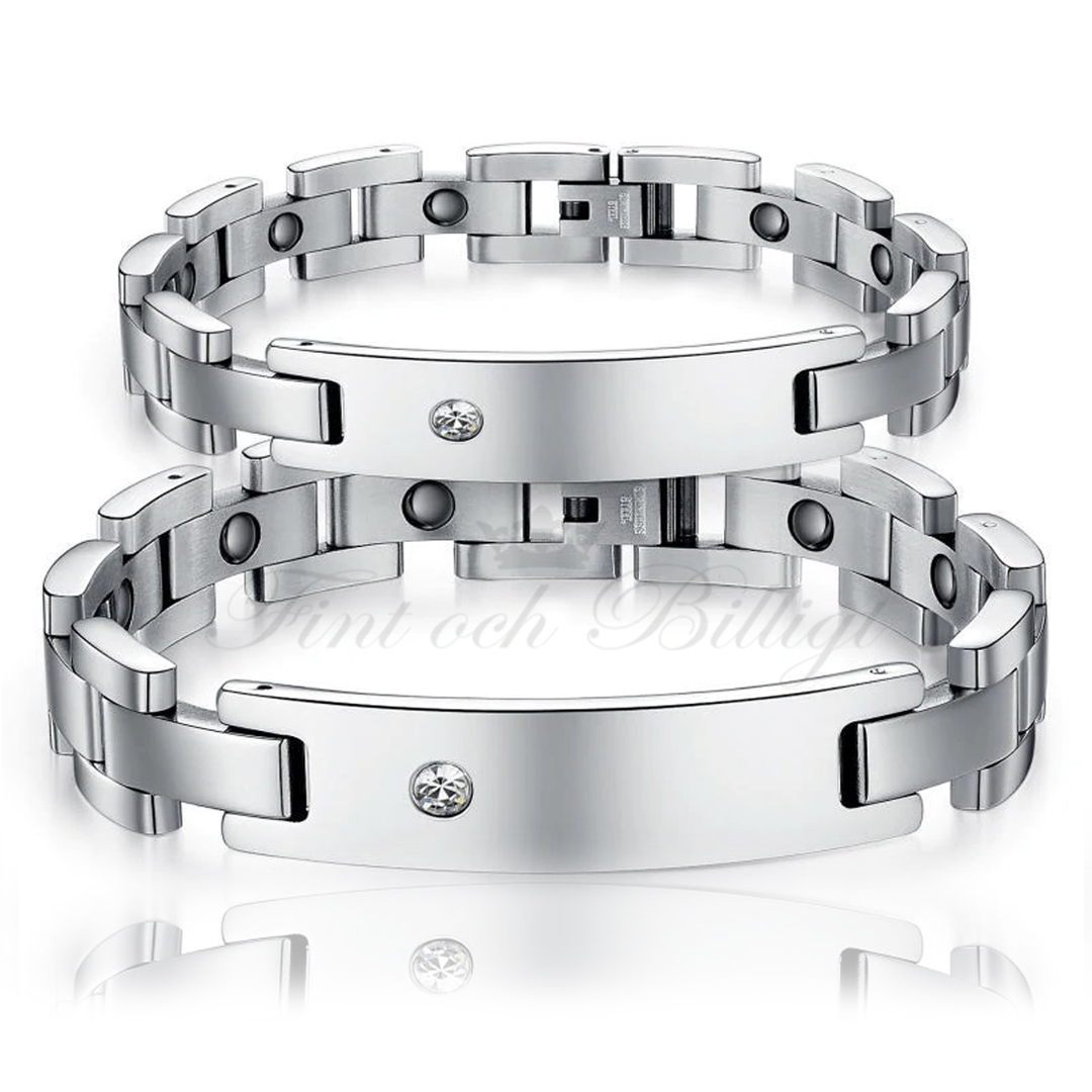 Sparkling Energy Small - 316L Rostfritt Stål Magnetarmband med Cubic Zirconia & Energi Stenar på Insidan 10mm*200mm - 3