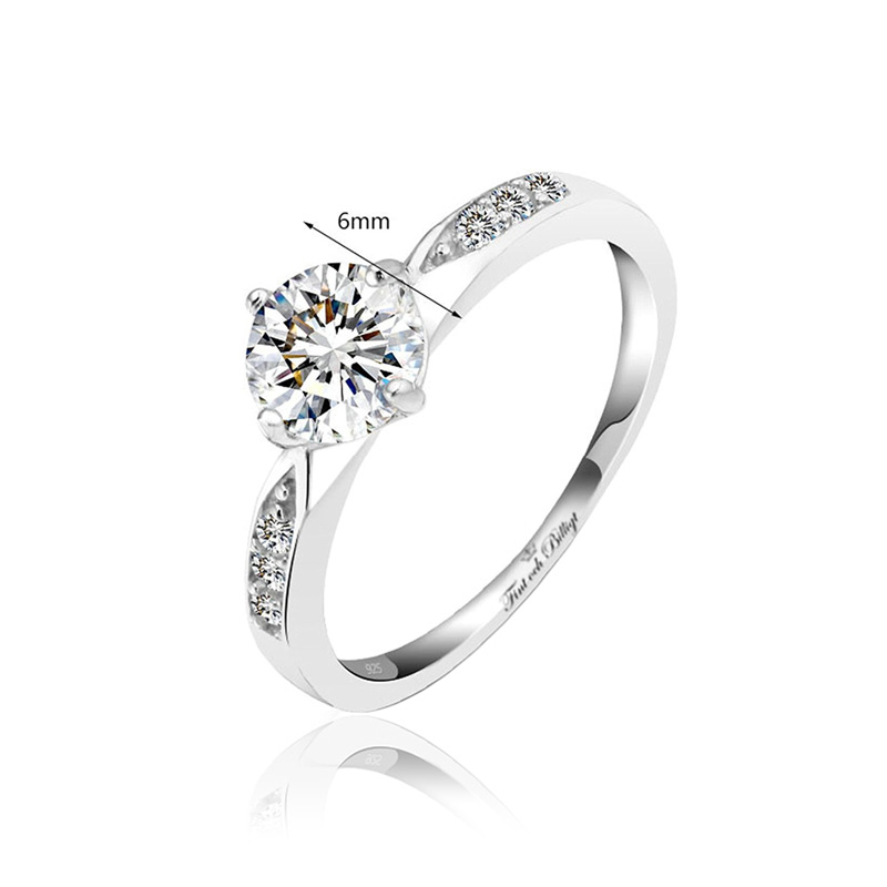 Silver Ring Princess - 925s 0.75CT CZ Diamond 6pcs. Sidestone - 5