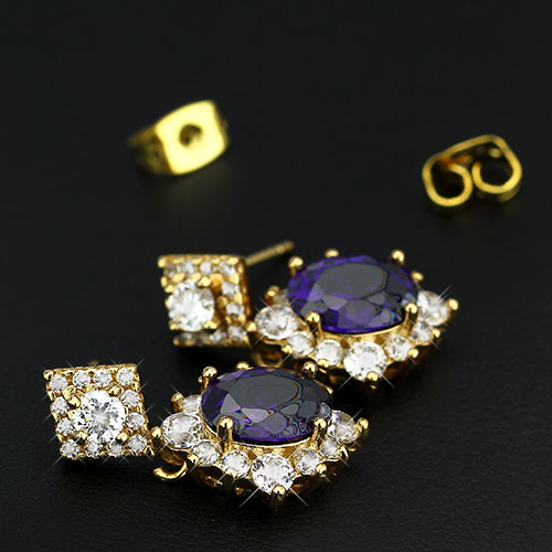 Purple Moon - 18k Guldpläterade Cubic Zirconia Örhängen - 3