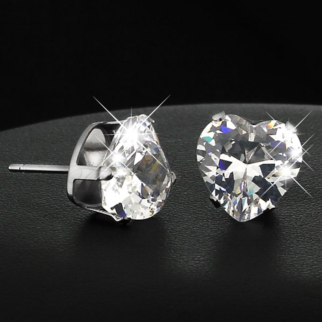 "PURE LOVE" 4MM HJERTESKåret CUBIC ZIRCONIA 316L KIRURGISK STÅL ØRERINGE - 3