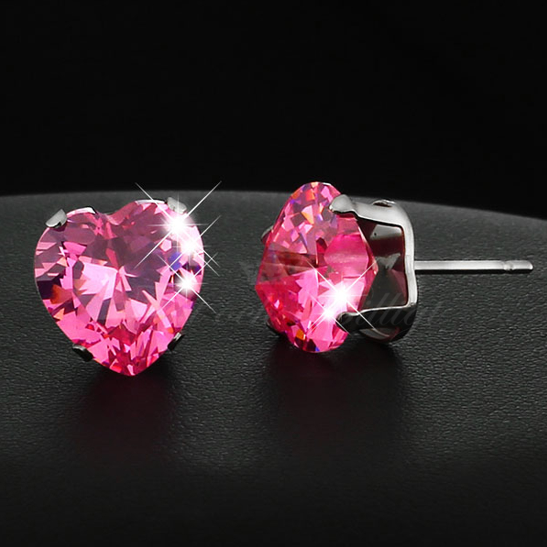 Pink Love - 4 mm hjerteudskæring Cubic Zirconia 316L kirurgisk stål ørestikker - 3