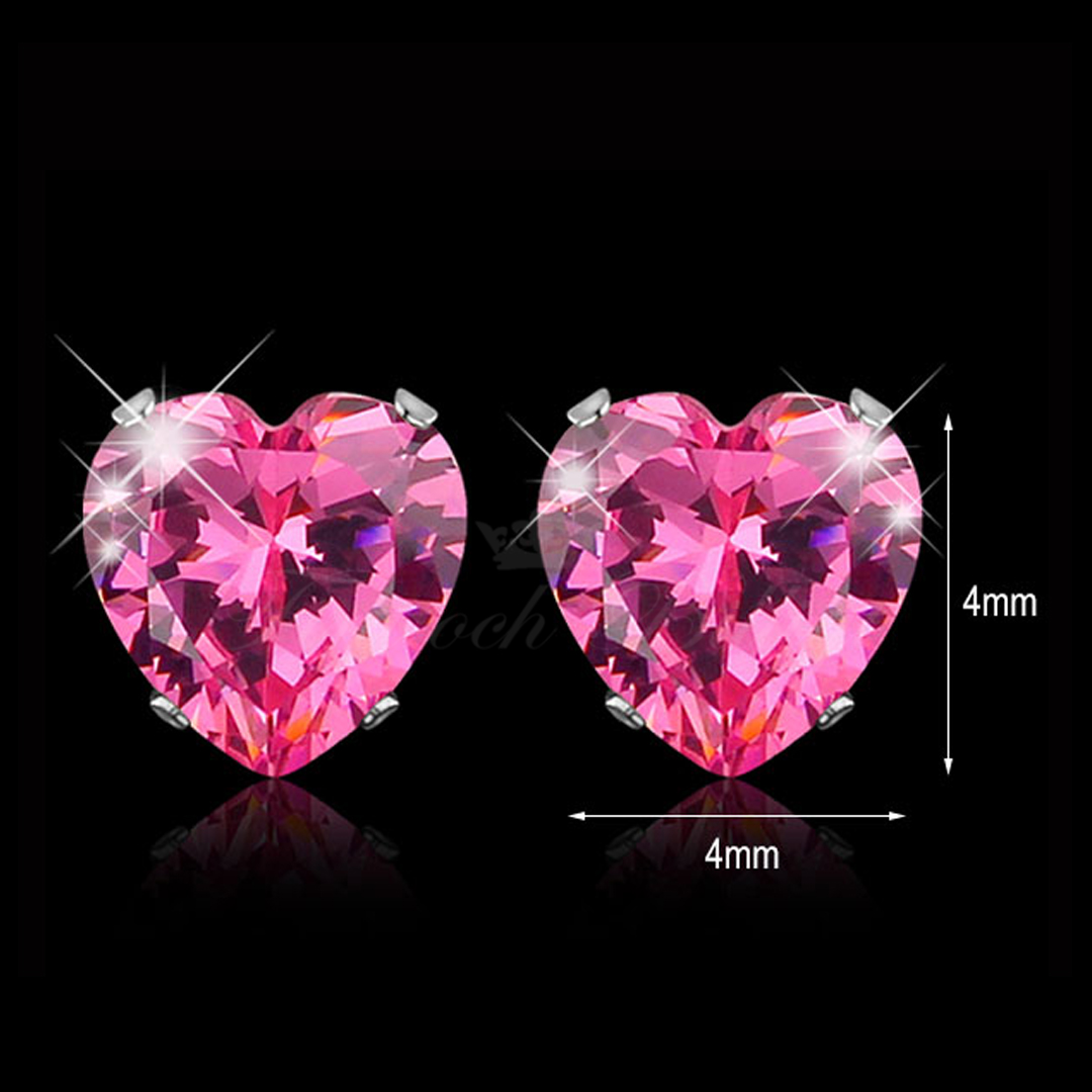 Pink Love - 4 mm hjerteudskæring Cubic Zirconia 316L kirurgisk stål ørestikker - 5