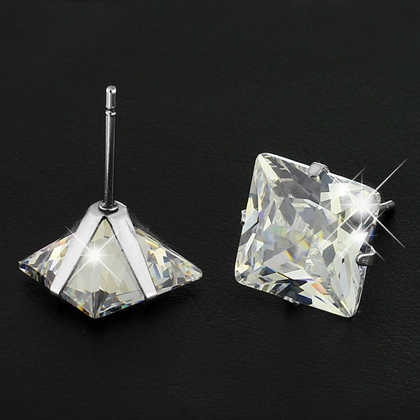 Pure Princess - 10mm Princess Cut Cubic Zirconia 316L Surgical Steel Stud Earrings - 4