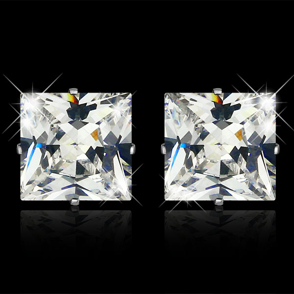 Pure Princess - 10mm Princess Cut Cubic Zirconia 316L Surgical Steel Stud Earrings - 2