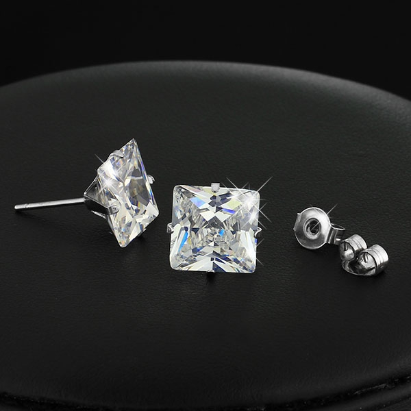 Pure Princess - 10mm Princess Cut Cubic Zirconia 316L Surgical Steel Stud Earrings - 3