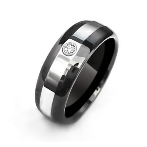 Silverline Round Black Edition - Tungstensring Svart Högblank Silverrand 8mm - 3