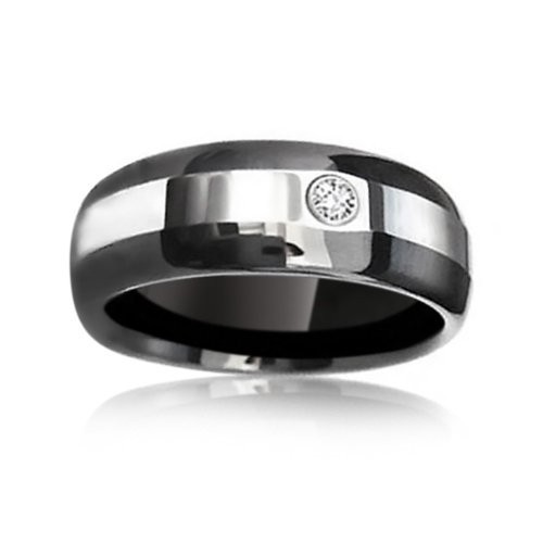 Silverline Round Black Edition - Tungstensring Svart Högblank Silverrand 8mm - 4