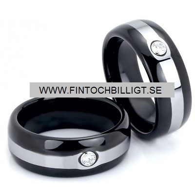 Silverline Round Black Edition - Tungstensring Svart Högblank Silverrand 8mm - 2