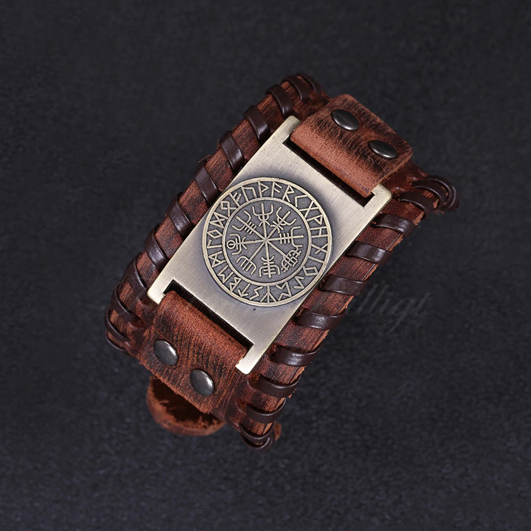 Armband Vegvisir brett läderarmband viking kompass amulett Futhark runor vikingasmycken Fint och Billigt