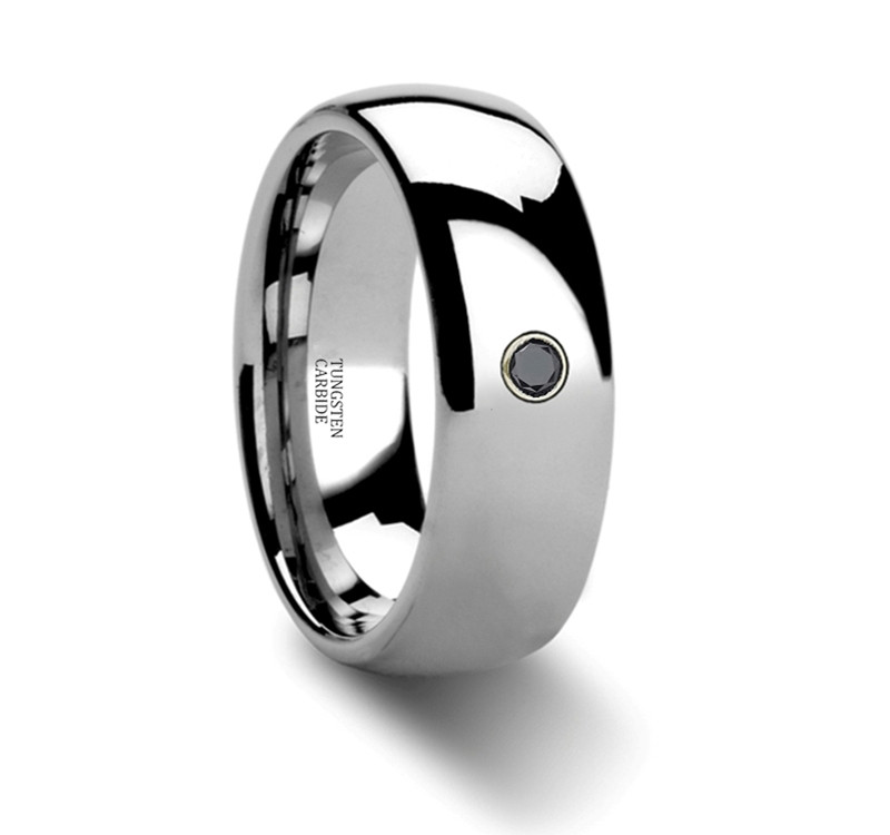 Tungsten Ring in Natural High Polish Finish 4mm 6mm & 8mm with Dark Cubic Zirconia Stone - 3