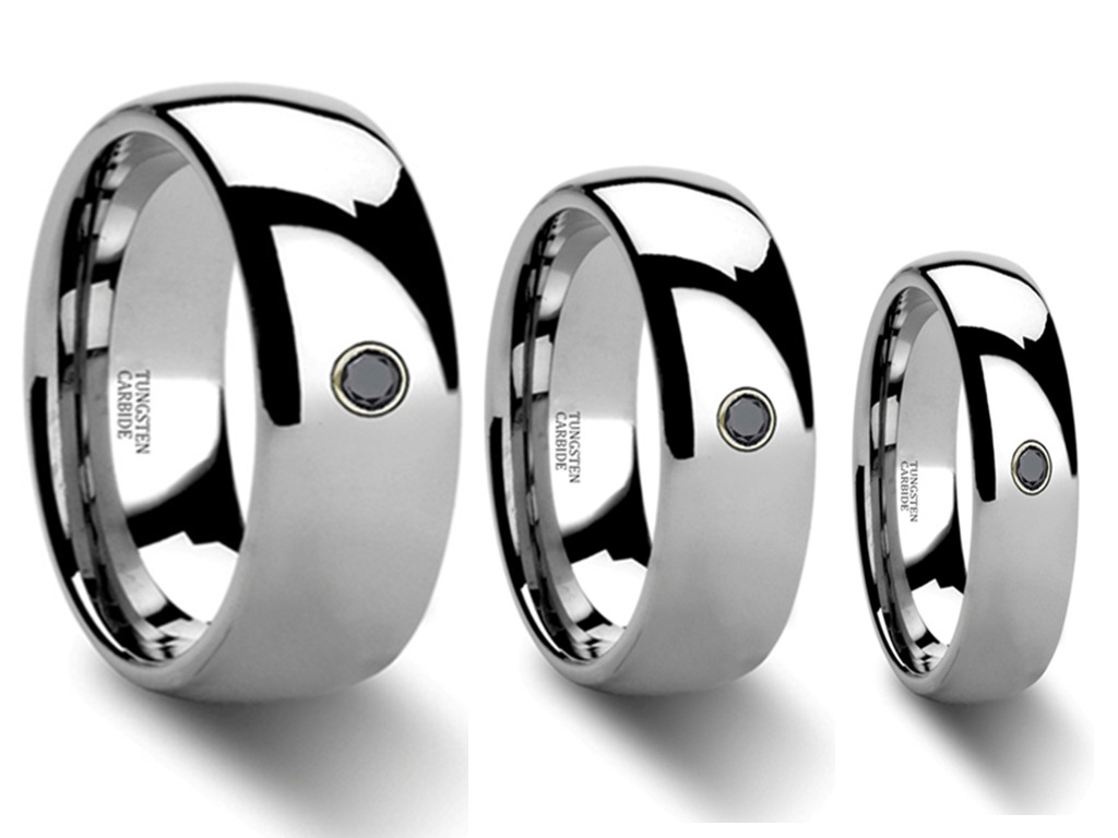Tungsten Ring in Natural High Polish Finish 4mm 6mm & 8mm with Dark Cubic Zirconia Stone - 2