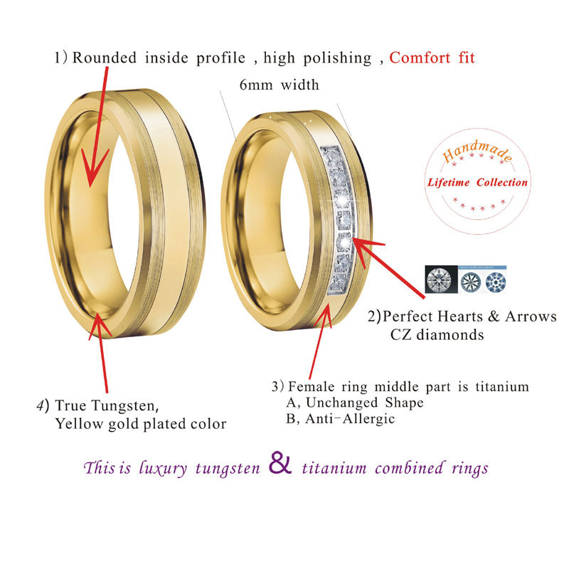 Ring - Tungsten Titaninlägg 7st. Stenar Mix - FB2000 Gold - 5