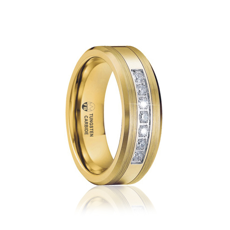 Ring - Tungsten Titaninlägg 7st. Stenar Mix - FB2000 Gold - 3