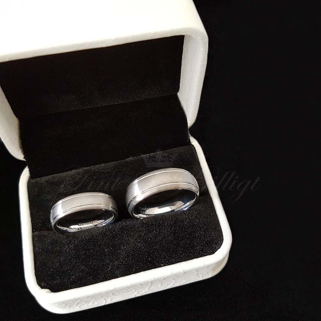 Softline - Tungstensring Matt Rundad 2 Linjer 4mm 6mm 8mm - 4