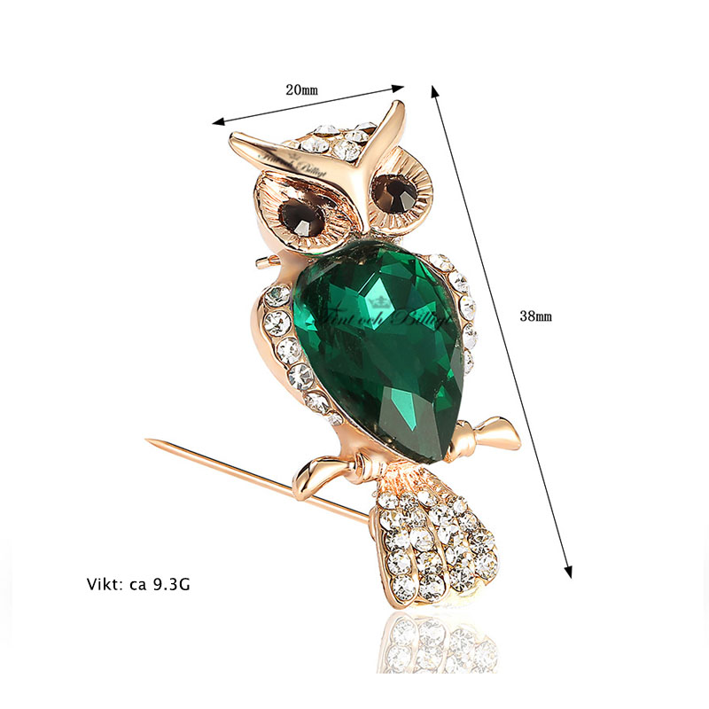 Brooch Green Queen - Sparkling Owl Cubic Zirconia Emerald - 3