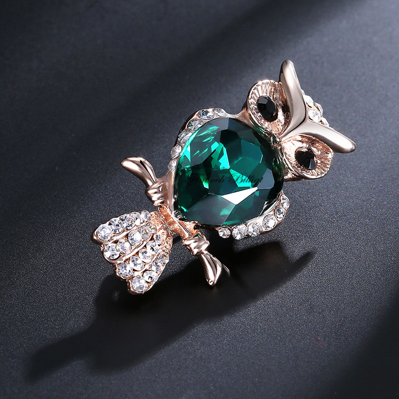 Brooch Green Queen - Sparkling Owl Cubic Zirconia Emerald - 2