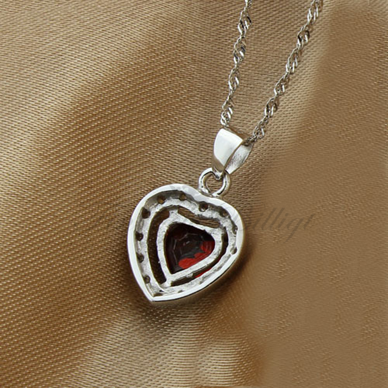 Silverhalsband Kärlekshjärta - 925s Röd Heart Cut CZ Diamant - 3