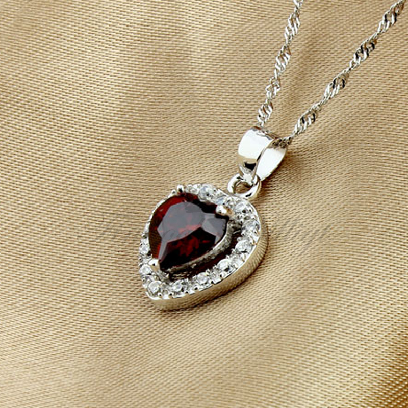 Silverhalsband Kärlekshjärta - 925s Röd Heart Cut CZ Diamant - 2