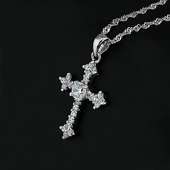 "LATIN KORS" VACKERT 925S SILVERHALSBAND MED ROUND CUT CUBIC ZIRCONIA