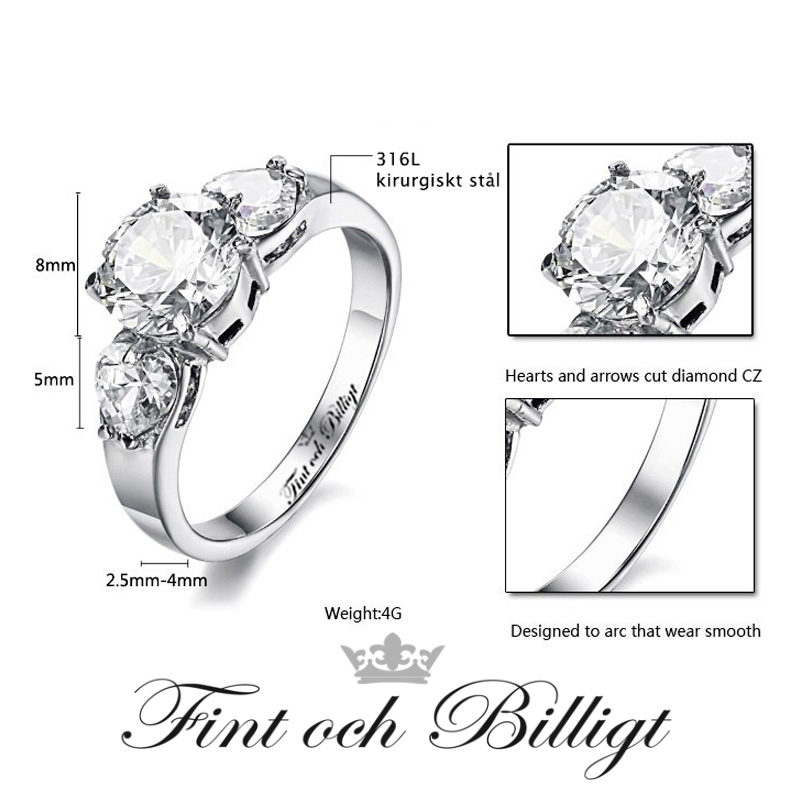 Ring Brilliant Flower - 2,00CT Kubisk Zirkonia Sten 8mm 316L - 5