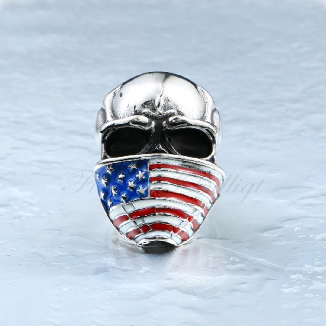No fear USA - Stars and Stripes Bandana Skull 316L Rostfritt Stål Ring - 2