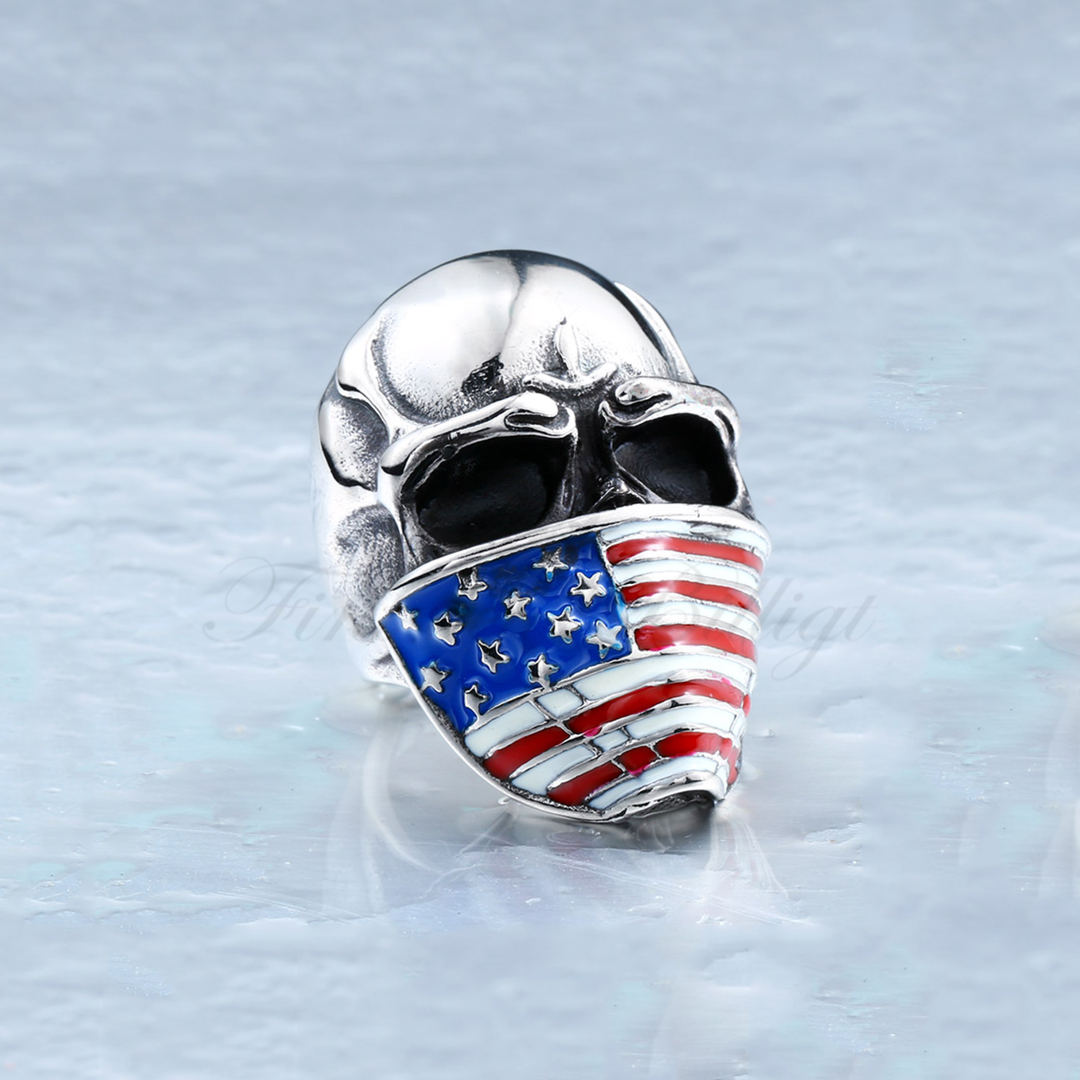 No fear USA - Stars and Stripes Bandana Skull 316L Rostfritt Stål Ring - 3