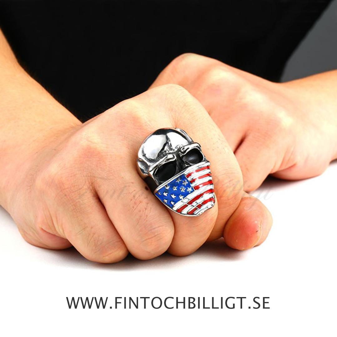 No fear USA - Stars and Stripes Bandana Skull 316L Rostfritt Stål Ring - 6