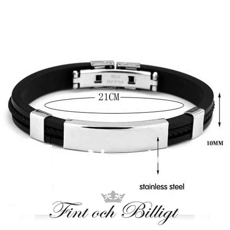 ID-Armband - Silikon Svart Namn Gravyr 10mm*210mm - Silicone Tag - 3
