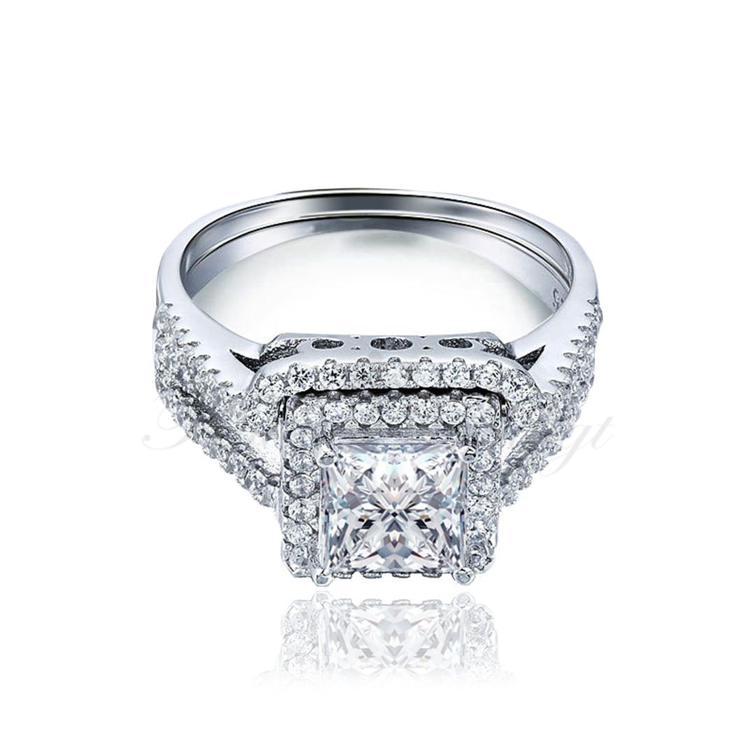 Sølvring Big Princess - 925s 7mm AAA Zopius Diamant (Sæt) - 2