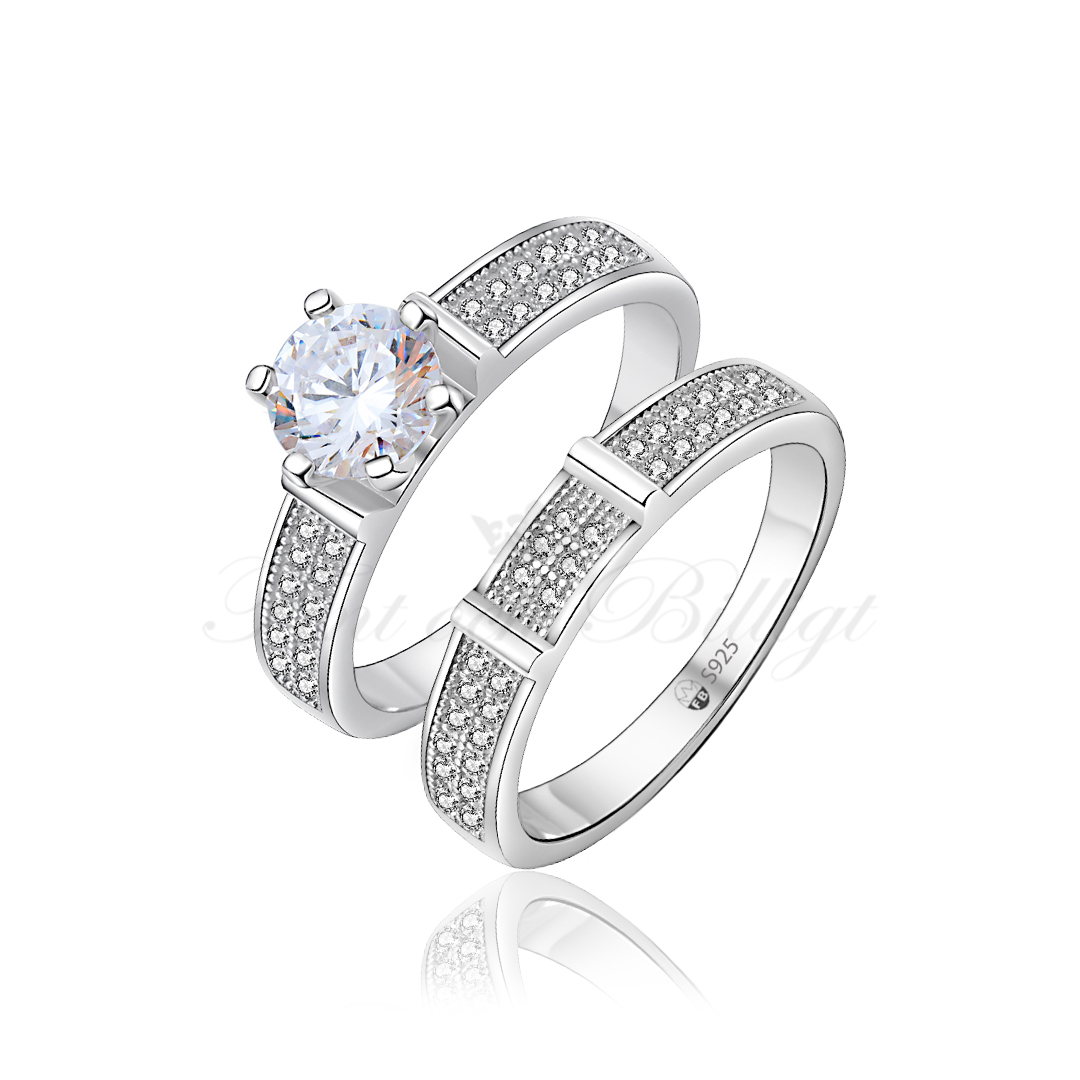 Silverring set Pantheon 0.66CT AAA Zopius Diamant 5.5mm, 62 heart cut 1mm AAA Cubic Zirconia stenar