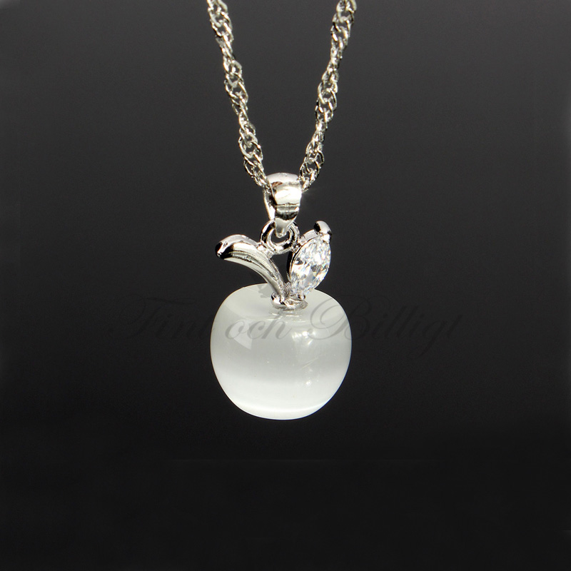 Apple - 925s Silverhalsband Moonstone Äpple & 42cm Silverkedja Vit Rosa - 2