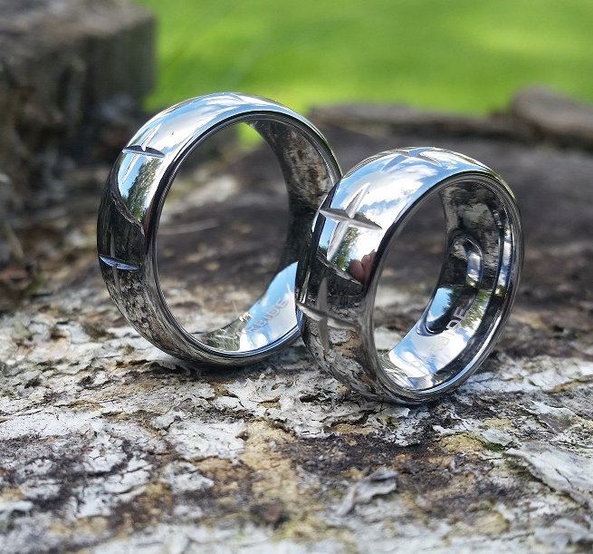 Ring - Star Groove -  Tungstensring Gnistrande Stjärnor Högblank - 3