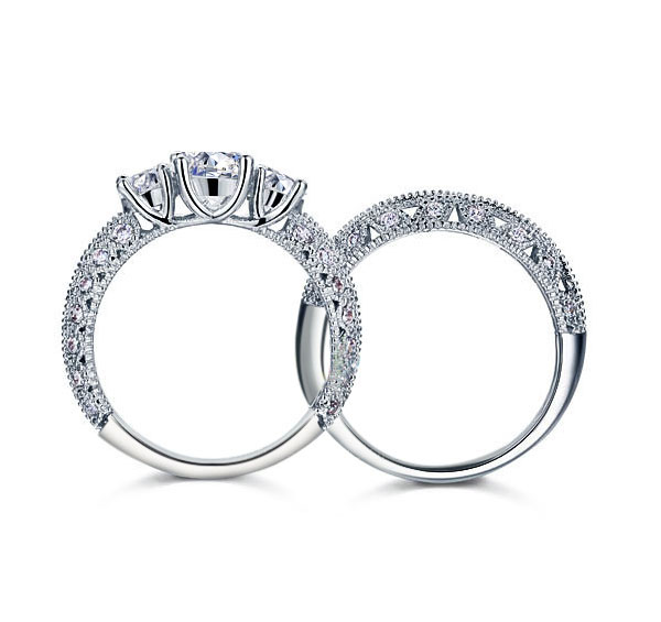 Glamour - 925s sølvring (sæt) med Zopiuz diamanter - 3
