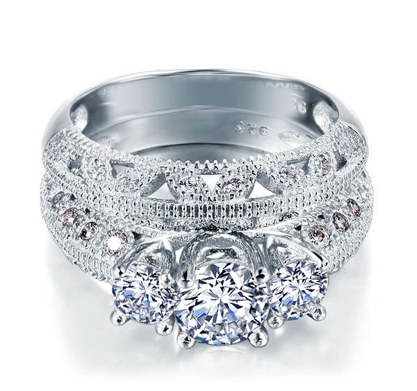 Glamour - 925s sølvring (sæt) med Zopiuz diamanter - 2