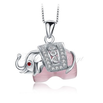 Lucky Elephant Pink - 925s Silver Halsband Cubic Zirconia och Rosa Kristall