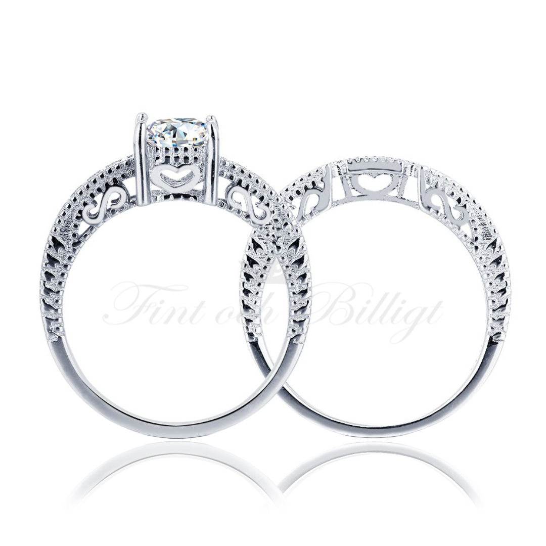 Livets hjerte - 925s sølvring (sæt) med 1CT Princess Cut Zopius-diamant - 3