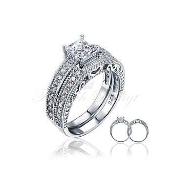 Livets hjerte - 925s sølvring (sæt) med 1CT Princess Cut Zopius-diamant