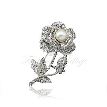 Brooch - Rose White Gold Plated with Crystals - Divine Rose