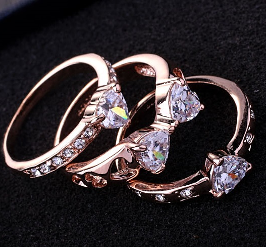Urläckra 18k Guldpläterade Ringar (3st) med Swarovski Kristaller - 2