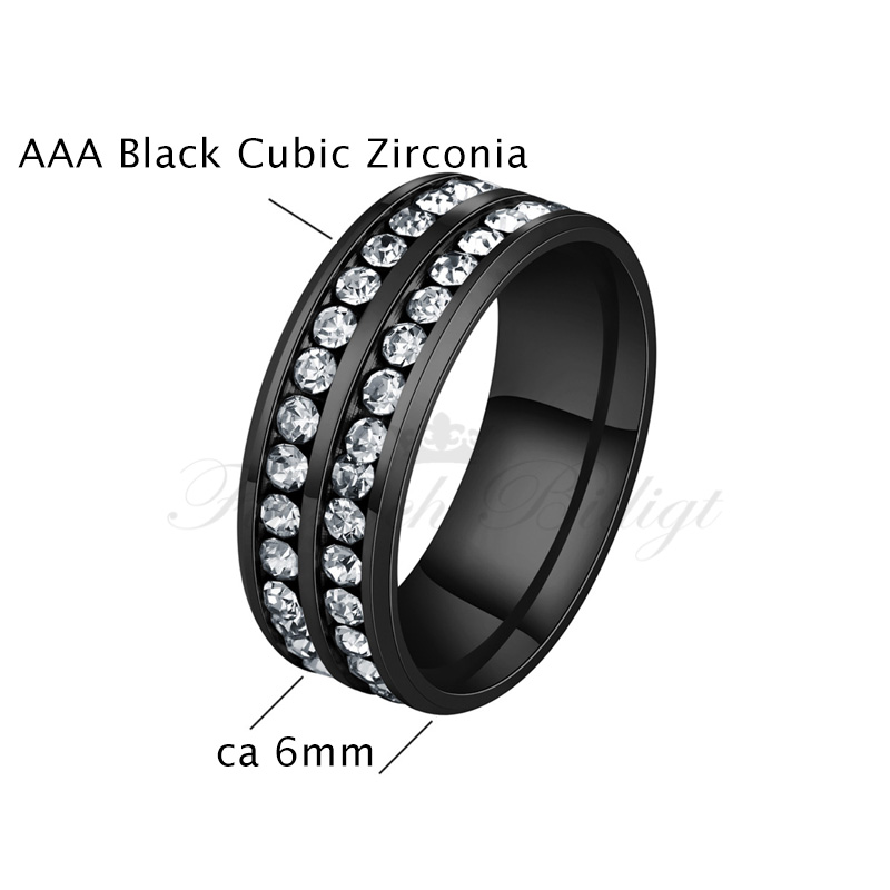 "DOUBLE ETERNITY BLACK" BEAUTIFUL 316L ETERNITY RING WITH DOUBLE ROW CUBIC ZIRCONIA - 4