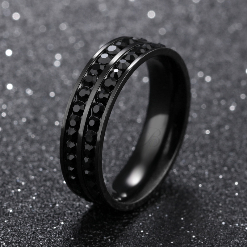 "DOUBLE ETERNITY BLACK" BEAUTIFUL 316L ETERNITY RING WITH DOUBLE ROW CUBIC ZIRCONIA - 2