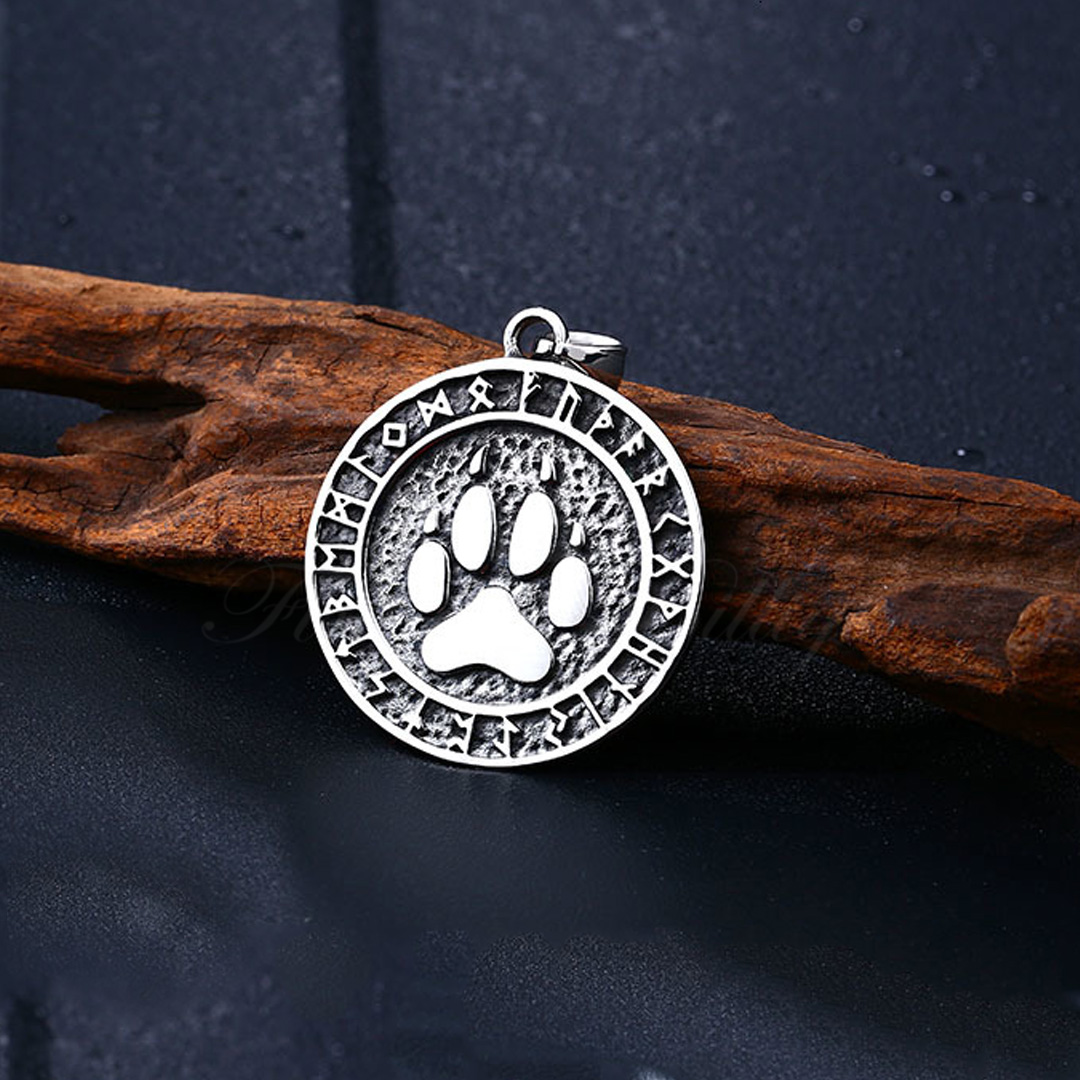 Halskæde - Viking  Amulet Futhark - Berserker Wolf Paw Pendant - 5