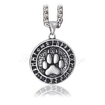 Halskæde - Viking  Amulet Futhark - Berserker Wolf Paw Pendant