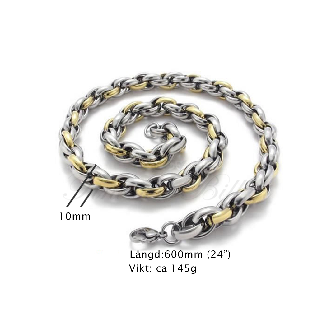 Two Tone Soft - Läckert Pansar Halsband 18k Guldpläterat 316L Rostfritt Stål 145g 10mm*600mm - 6