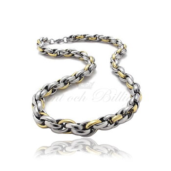 Two Tone Soft - Läckert Pansar Halsband 18k Guldpläterat 316L Rostfritt Stål 145g 10mm*600mm