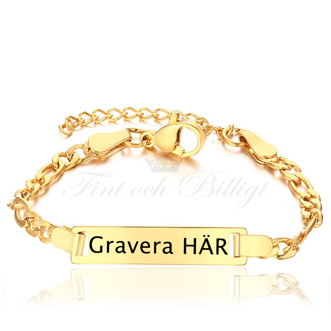 Kids Figaro Golden ID - ID-Armband Barn Justerbart Guldpläterat 316L Rostfritt Stål Armband 5.5mm*120-150mm - 2